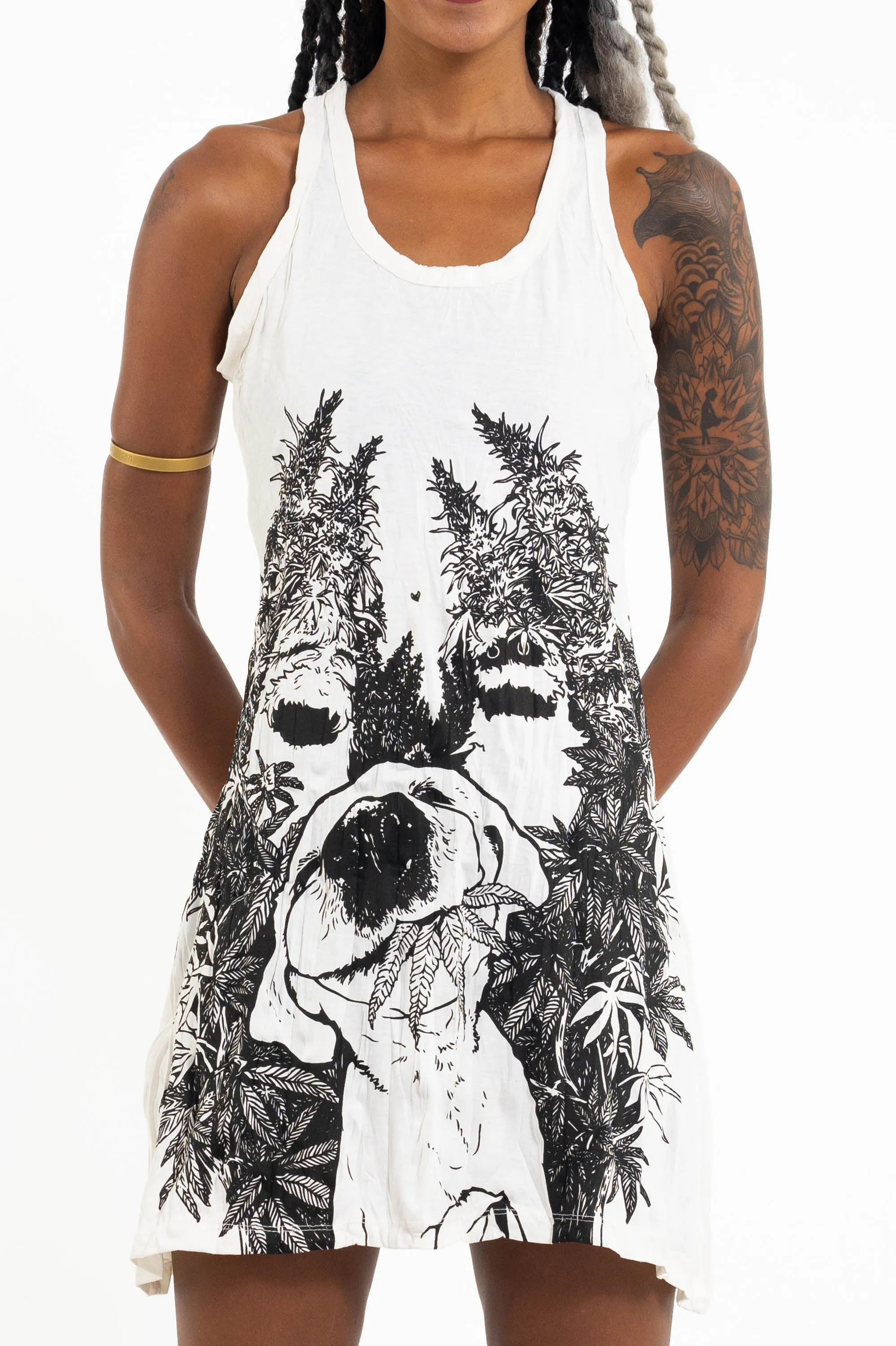 Womens Happy Dog Tank Dress in White
