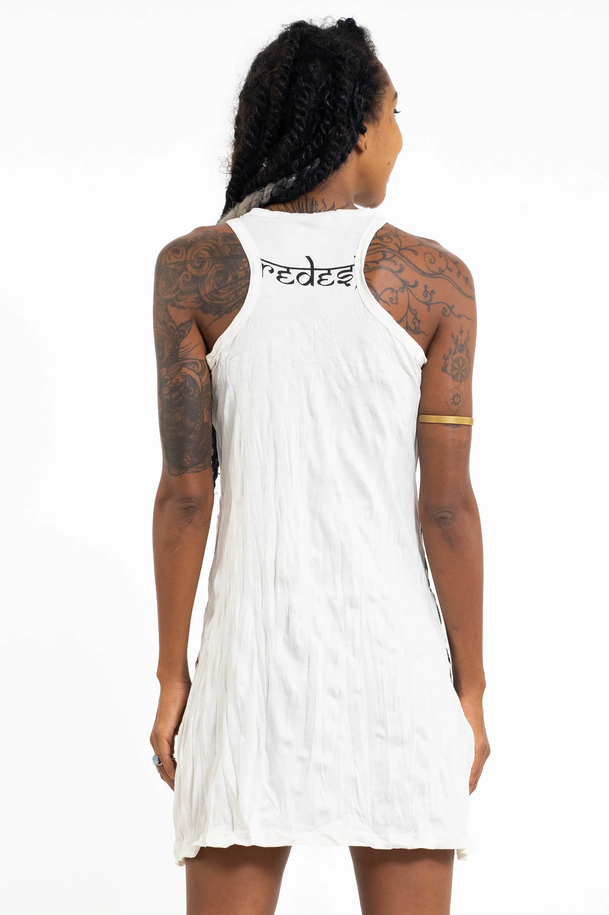 Womens Happy Dog Tank Dress in White
