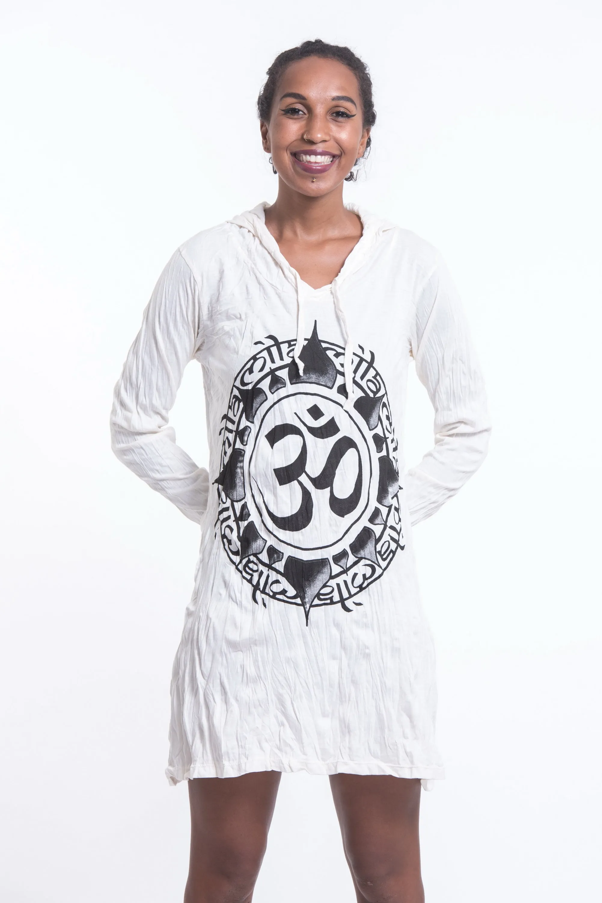 Womens Infinitee Om Hoodie Dress in White