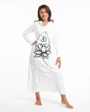 Womens Lotus Om Long Hoodie Dress in White