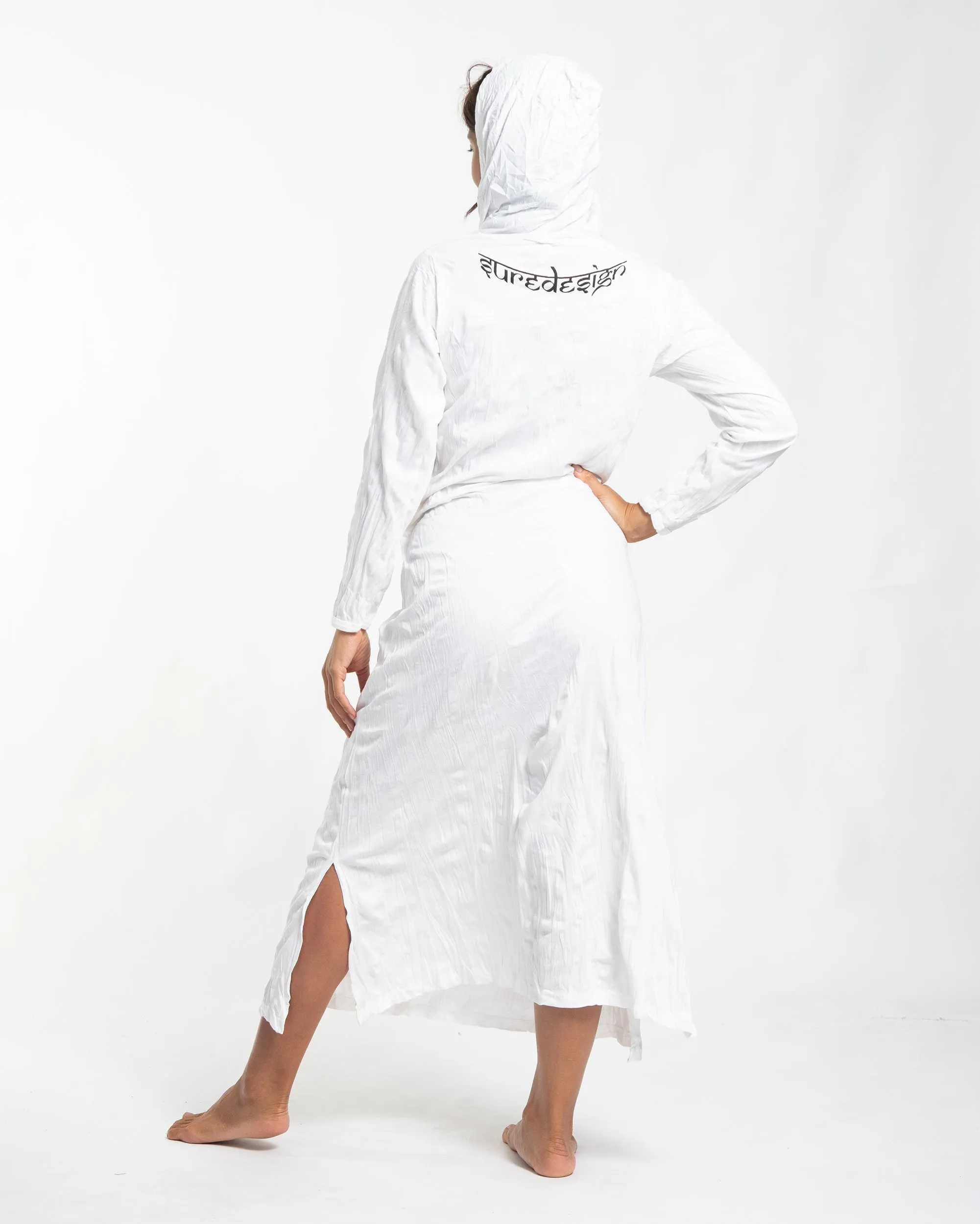 Womens Lotus Om Long Hoodie Dress in White
