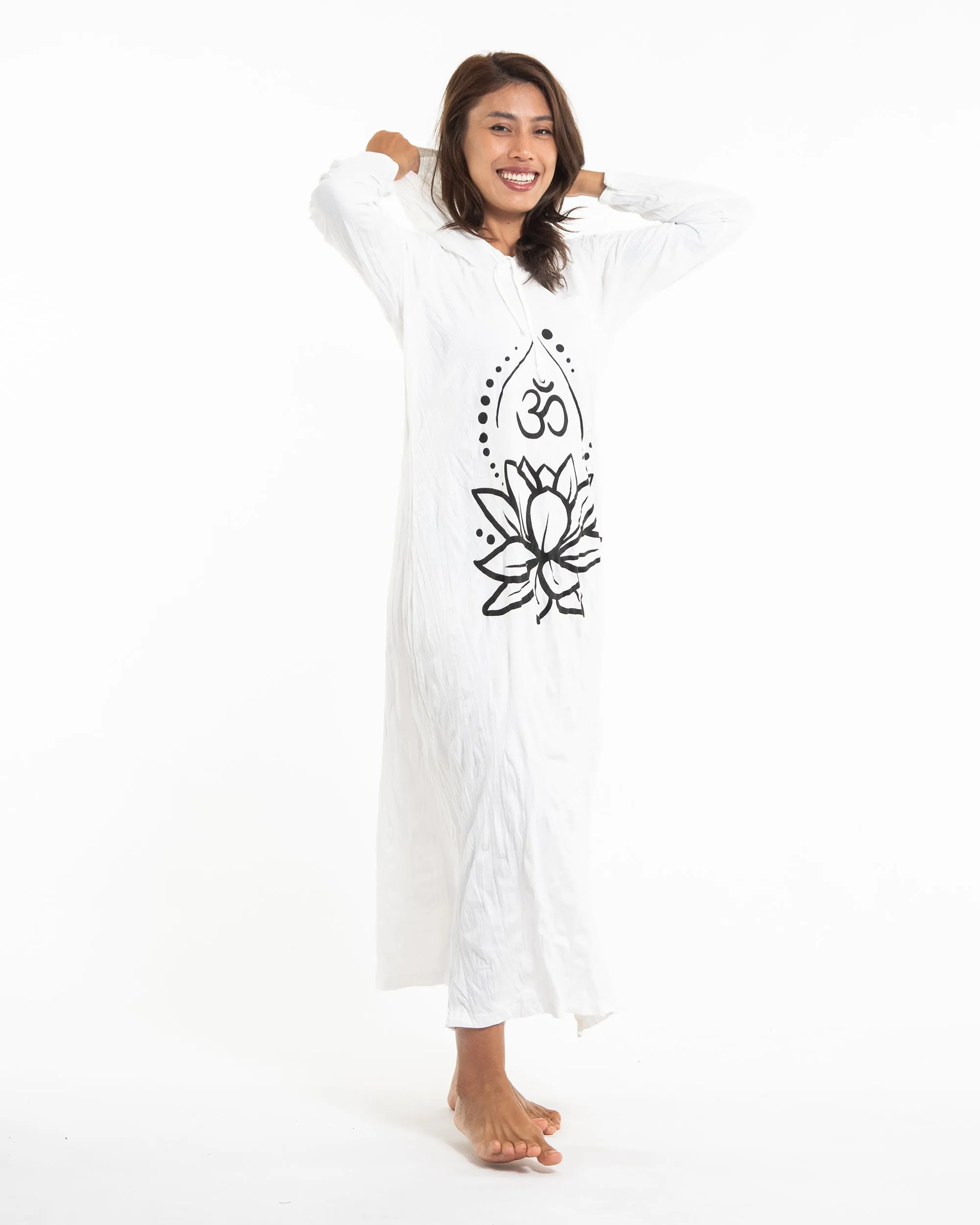 Womens Lotus Om Long Hoodie Dress in White
