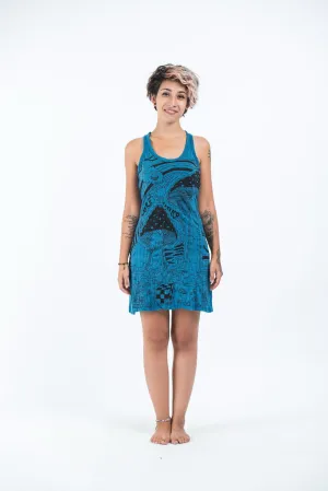 Womens Magic Mushroom Tank Dress in Denim Blue