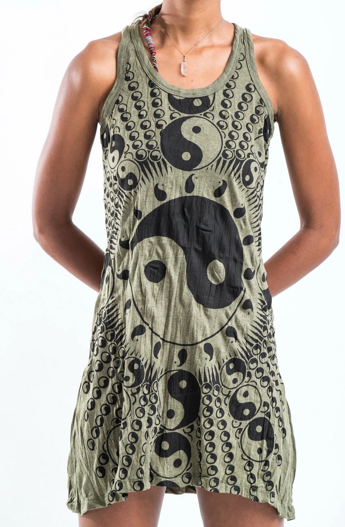 Womens Multi Yin Yang Tank Dress in Green
