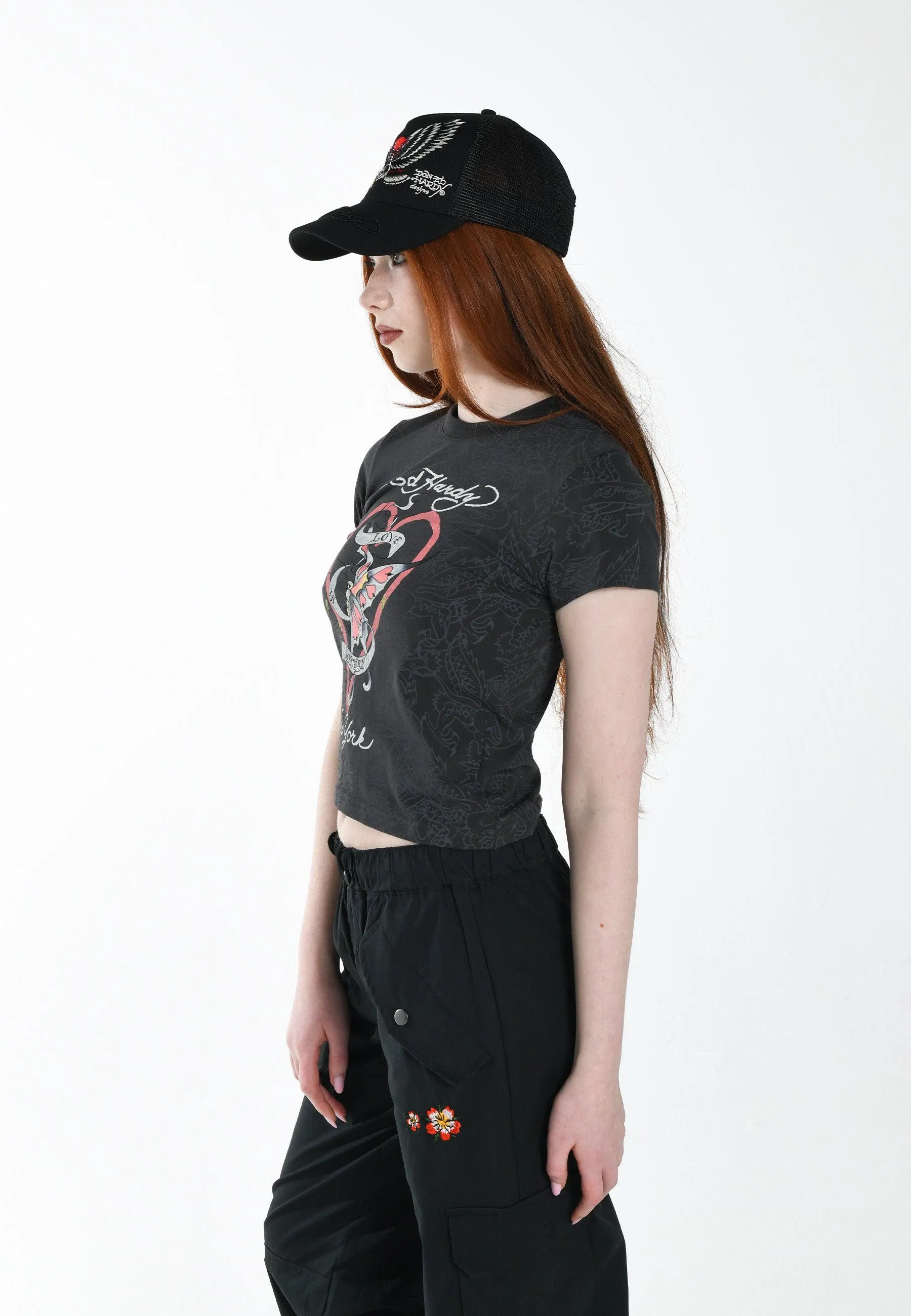 Womens Mystery-Butterfly Baby T-Shirt - Black