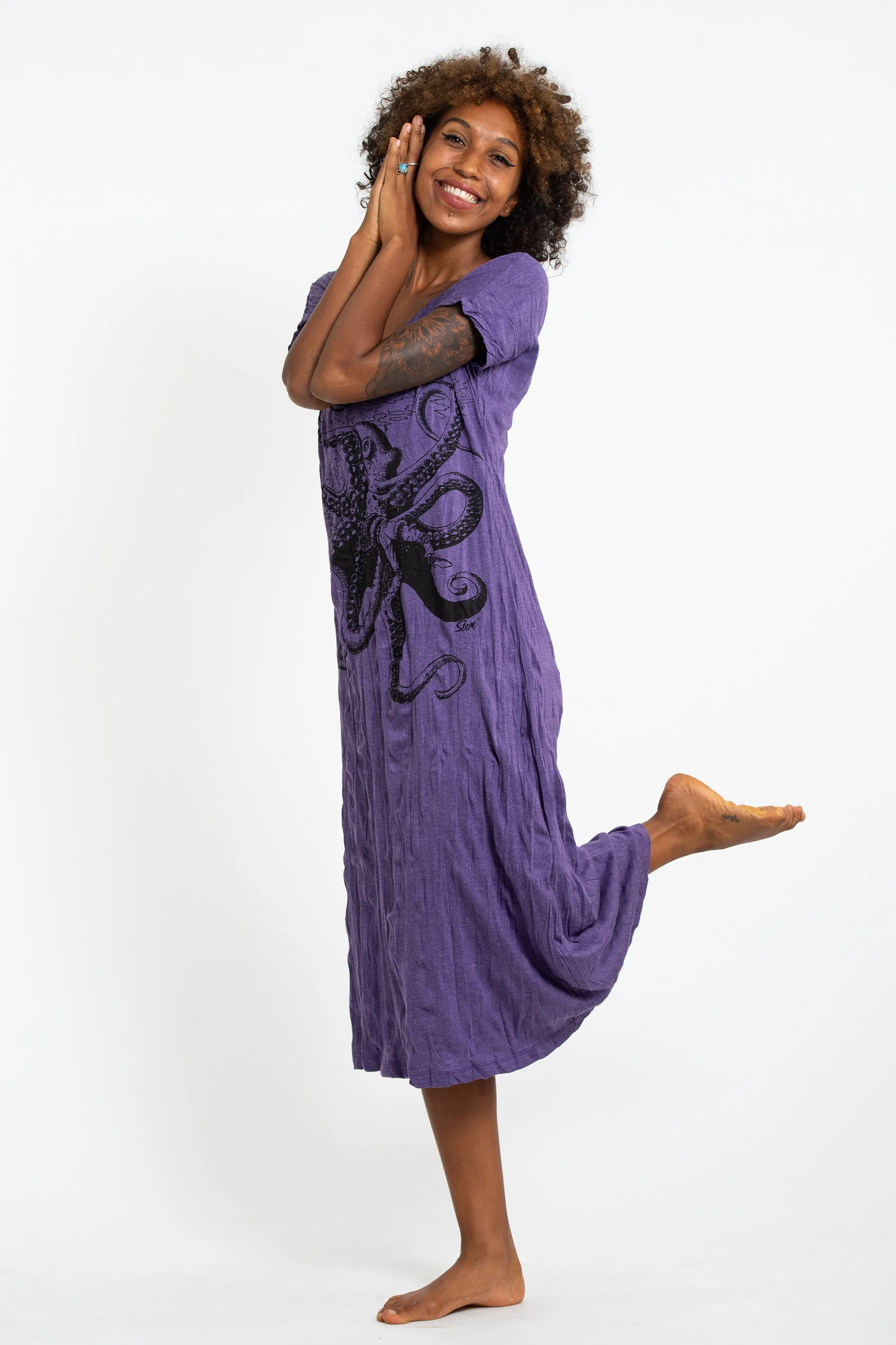 Womens Octopus V Neck Long Dress in Purple