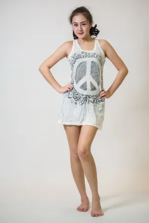 Womens Peace Sign Tank Dress in White