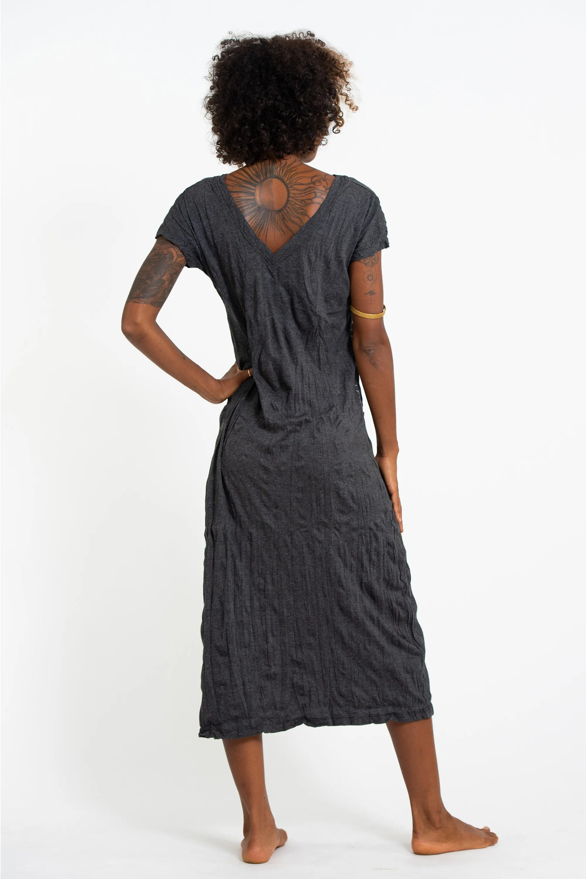 Womens Sacred Geometry Mandala V Neck Long Dress in Black