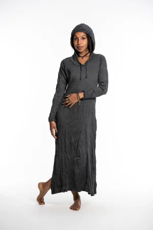 Womens Solid Color Long Hoodie Dress in Black