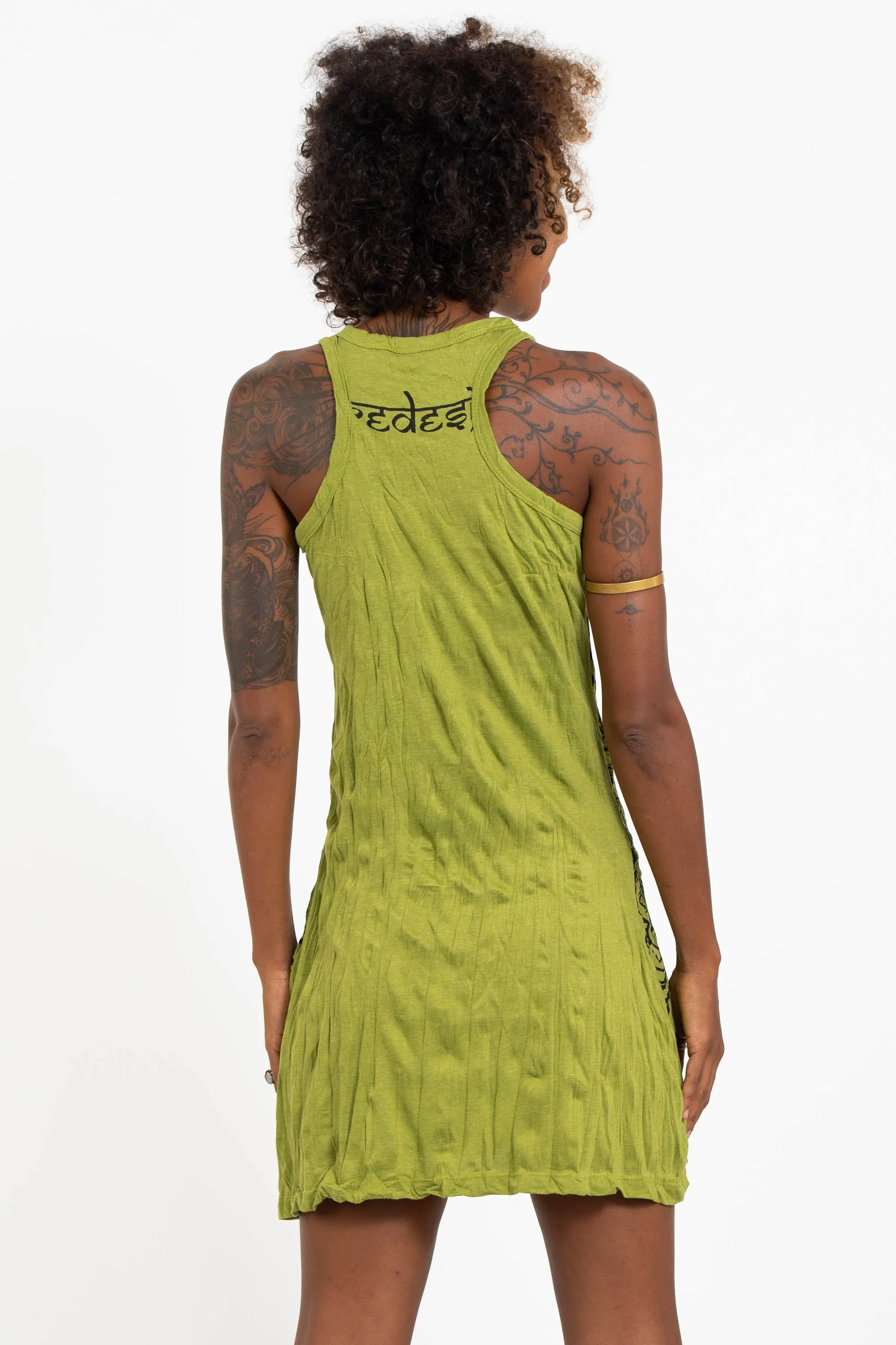 Womens Tribal Masks Tank Dress in Lime