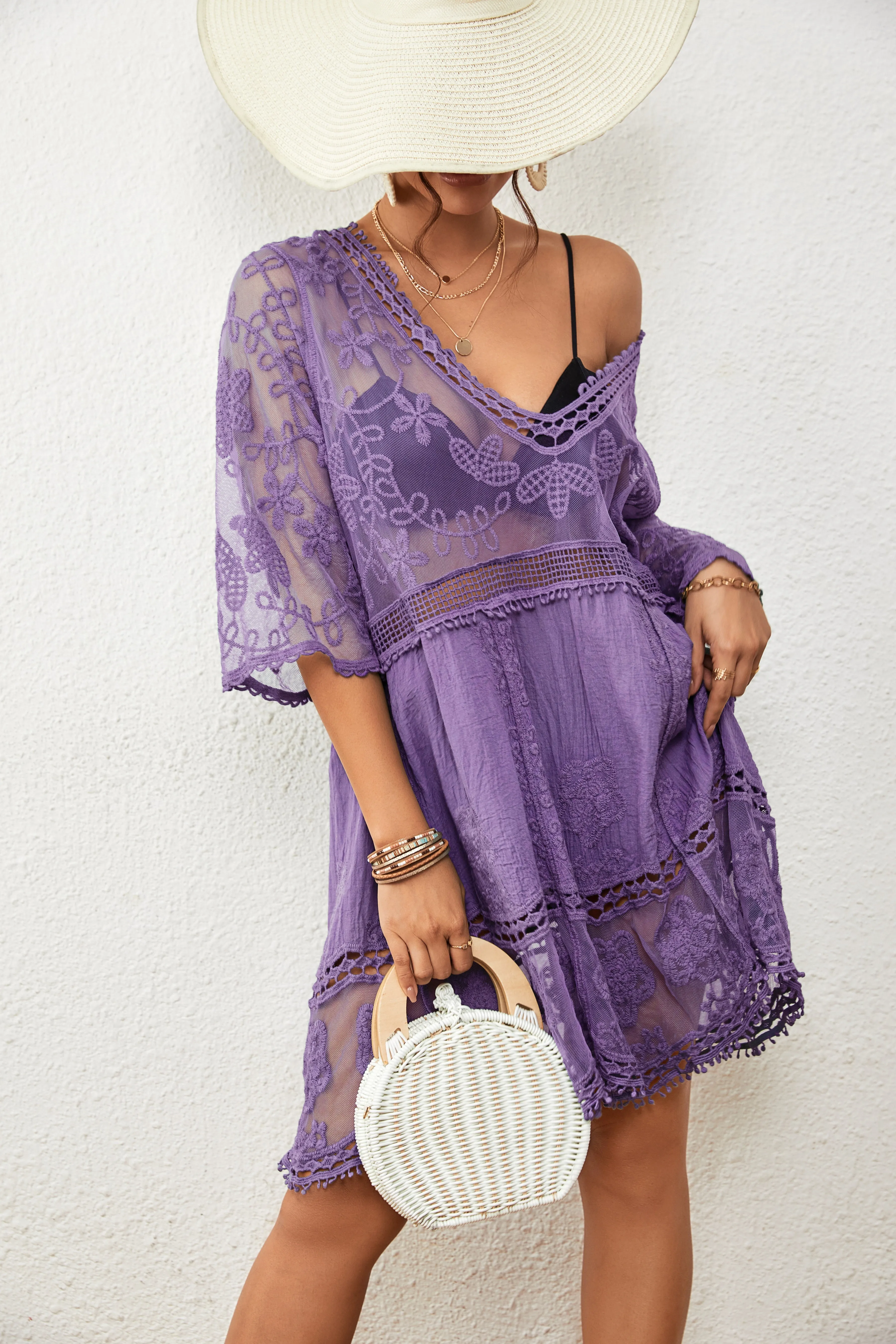 Women's V-Neck Lace Bikini Beach Dress Cover Up