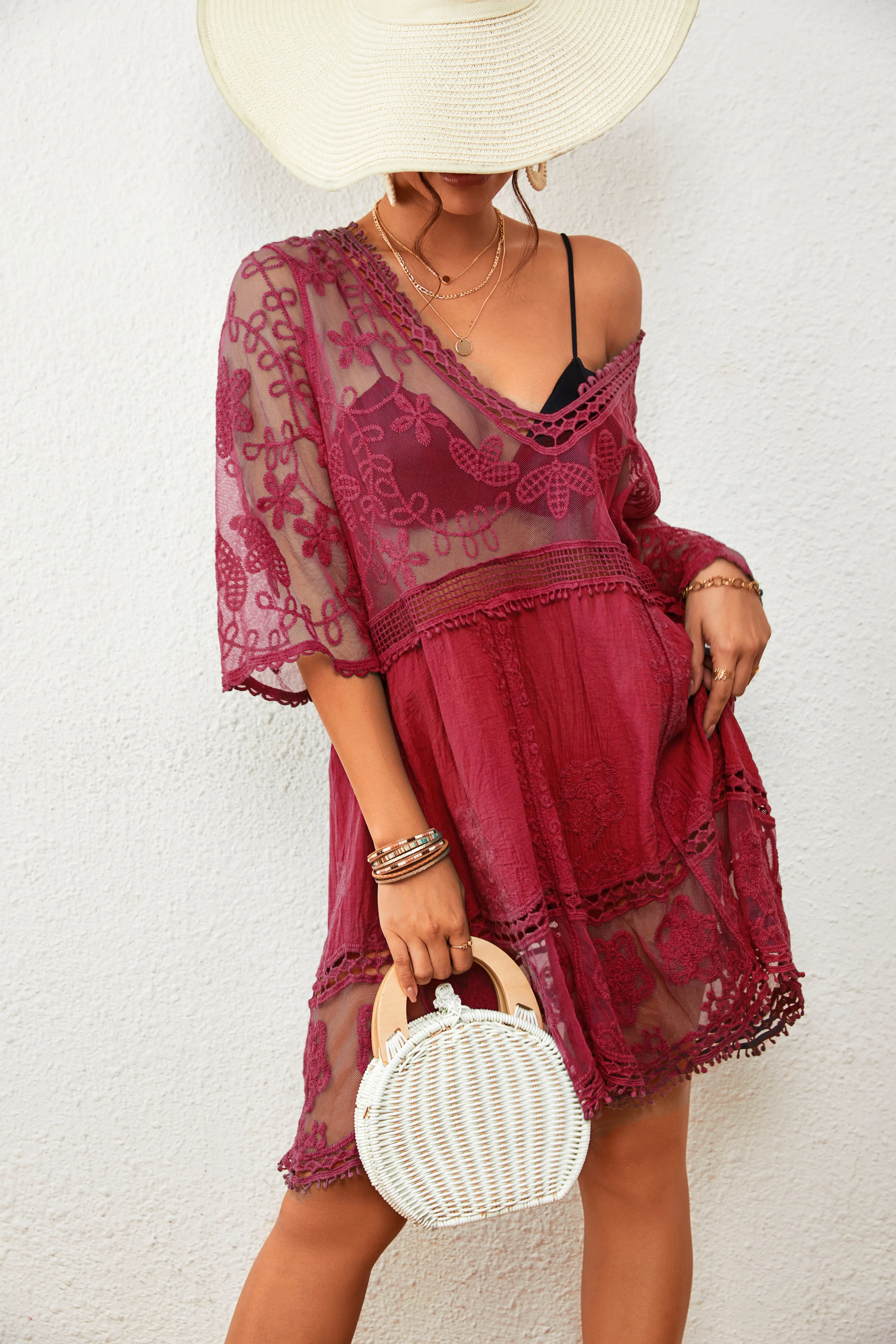 Women's V-Neck Lace Bikini Beach Dress Cover Up