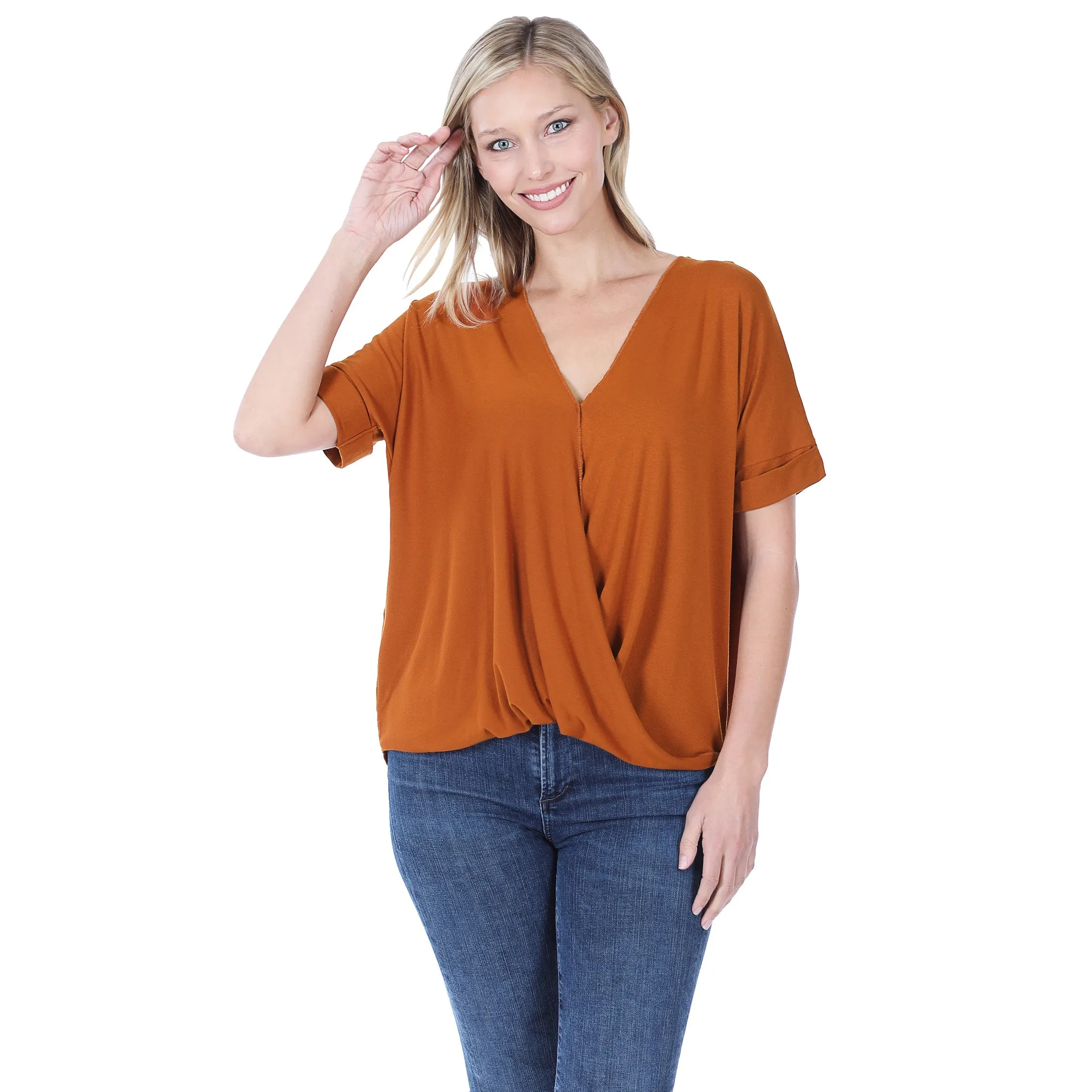Zenana Rayon Layered-look Draped Front Top